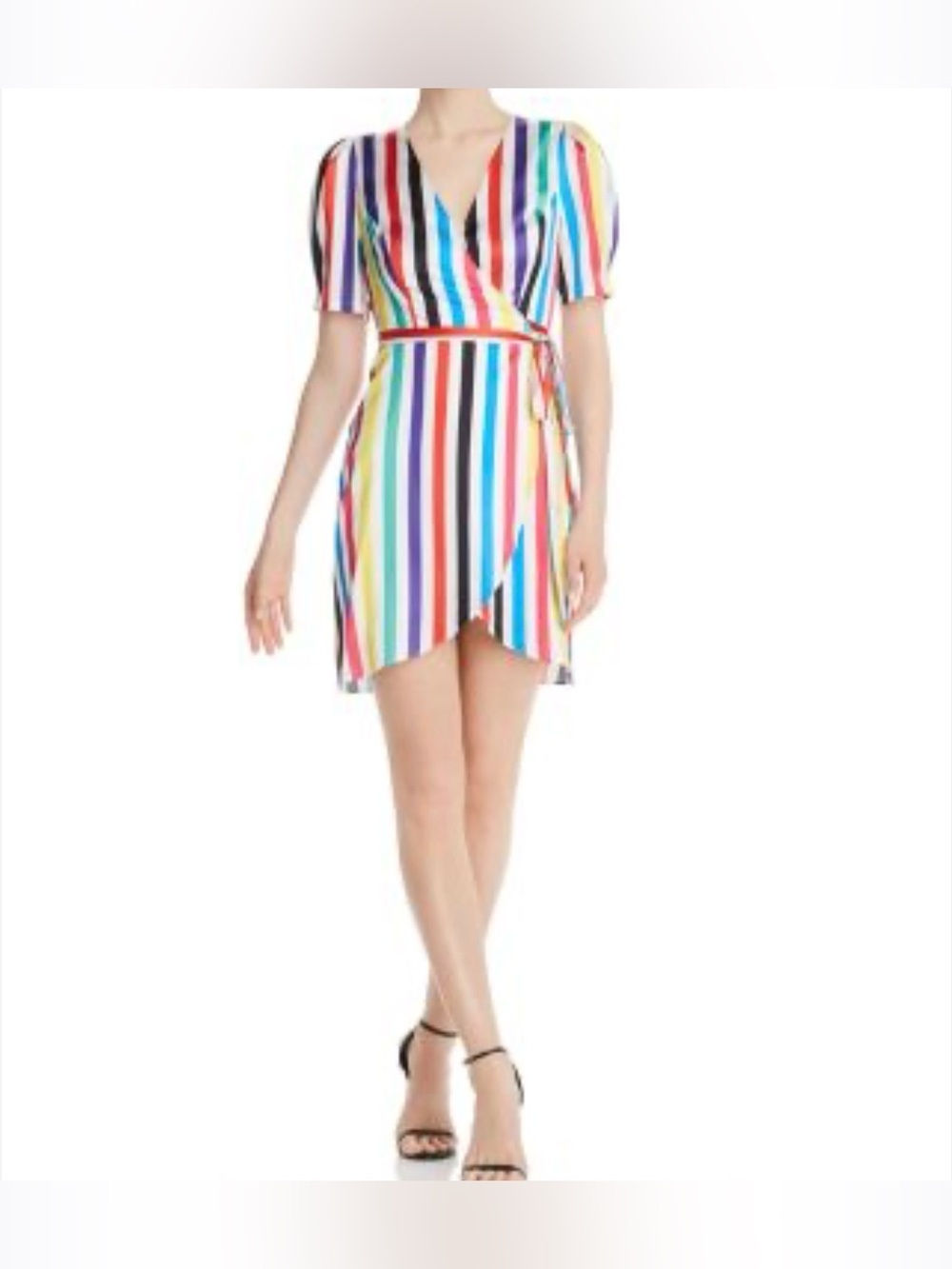 Aqua Multi-Color Striped Wrap Mini Dress